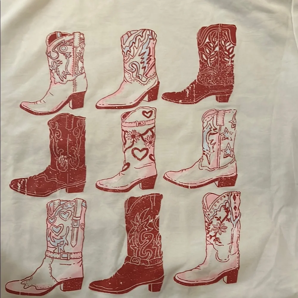 White T-Shirt with Red Cowboy Boot Print - Picture 4 of 5